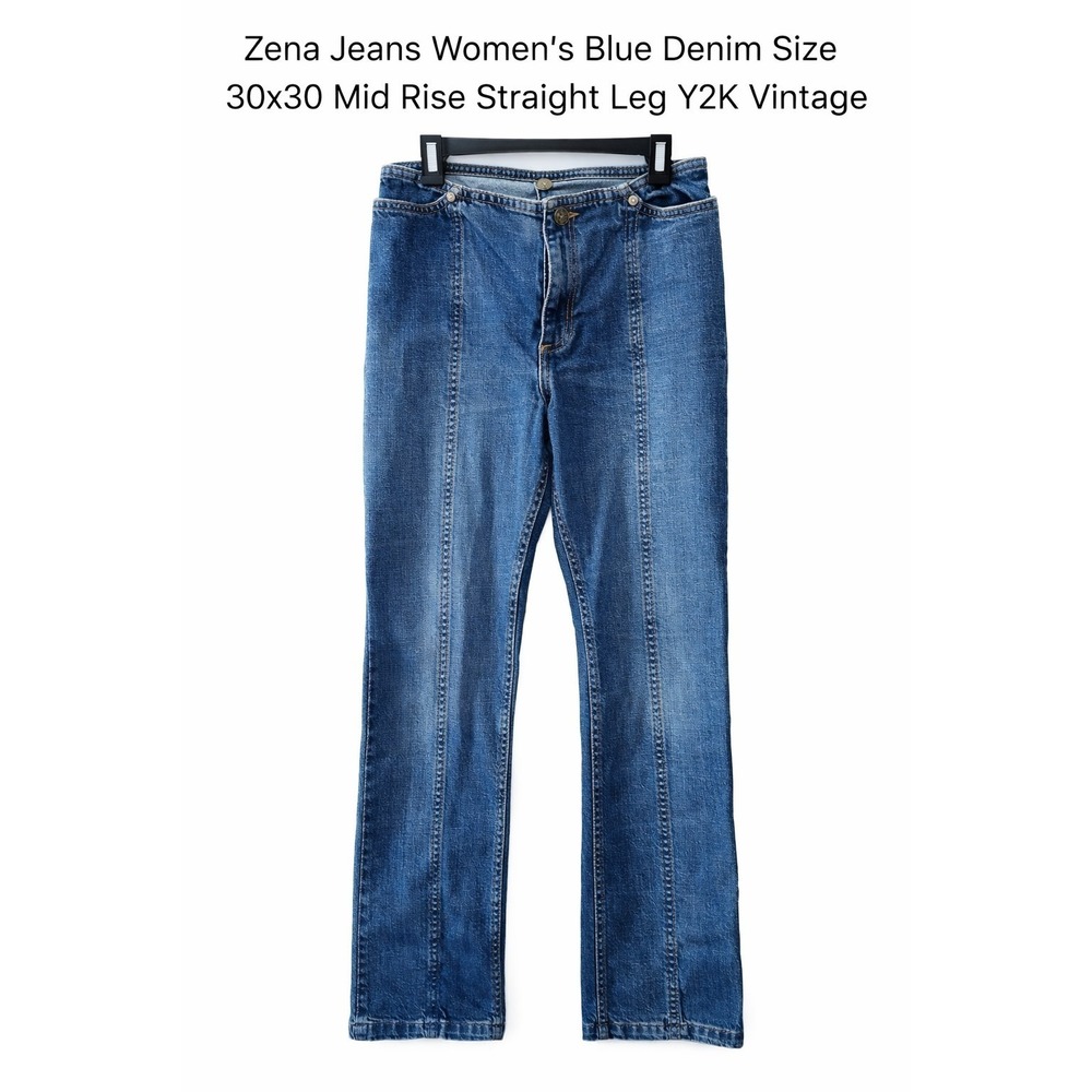Zena Jeans Mid Rise Straight Leg Blue Denim Size 30 Y2K Vintage